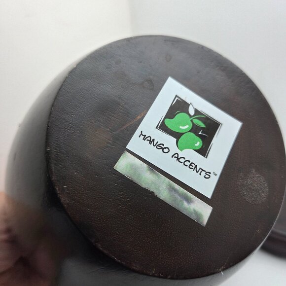 Vintage Globe Wood Vase with Base Mango Accents - Picture 6 of 16